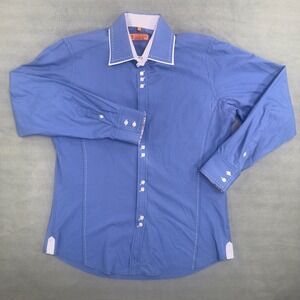 Vintage Leonardo Valenti Mens Contrast Stitch Button Down Square Buttons Large